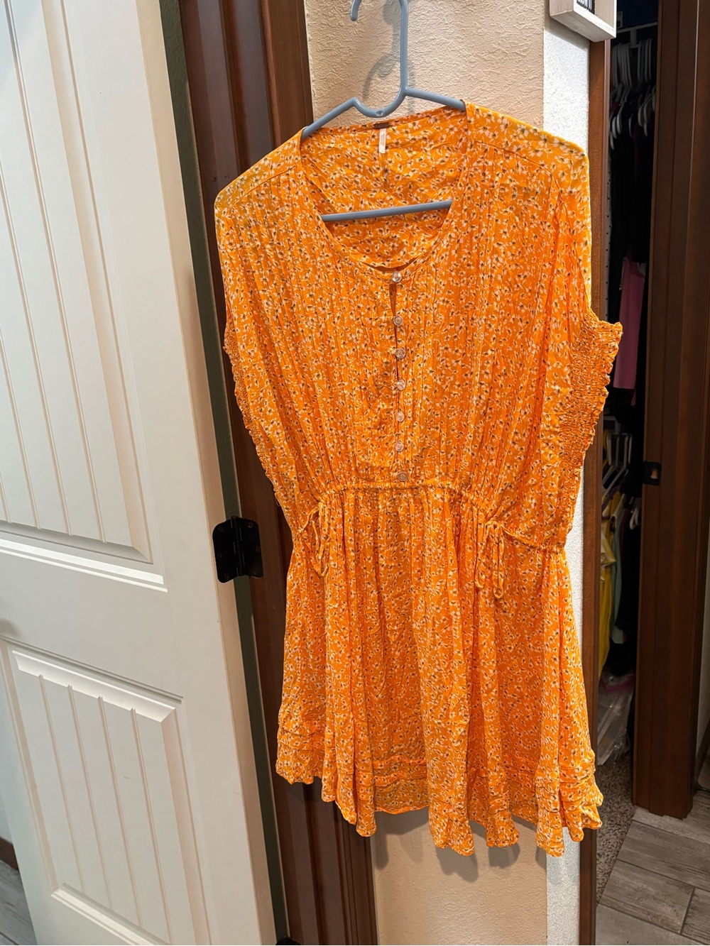 Free People Orange Floral Button-Front Tie-Waist Tunic